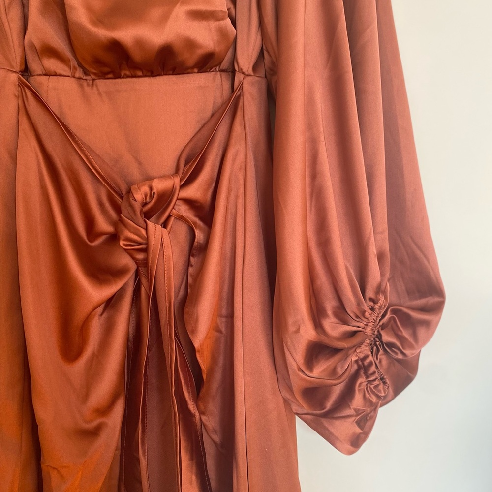 Petal & Pup Red Ruched Sheath Dress with Long Bishop Sleeves - Picture 3 of 5